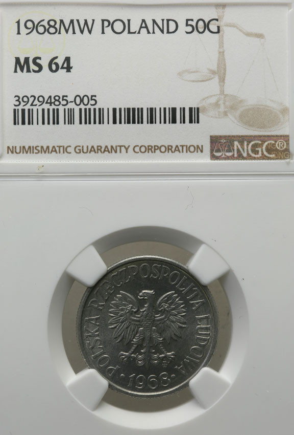 PRL. 50 groszy 1968 aluminium NGC MS64